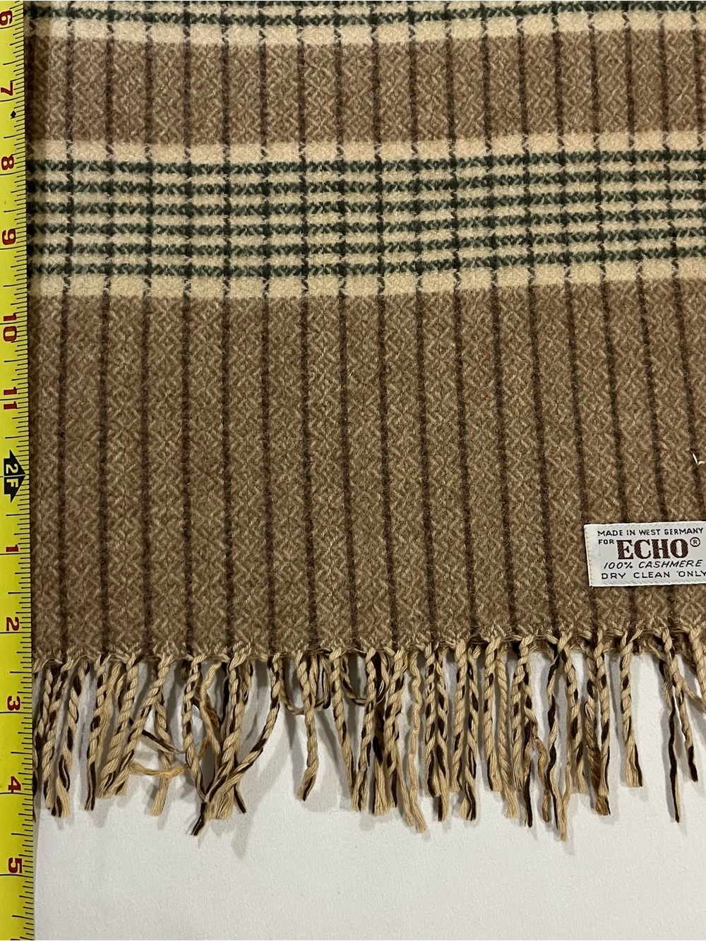 Echo Made In West Germany 100% Cashmere Striped Fringed Scarf Cozy Minimalist - Picture 5 of 6